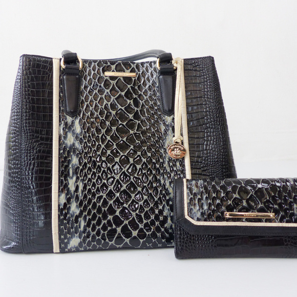 brahmin black and white handbag